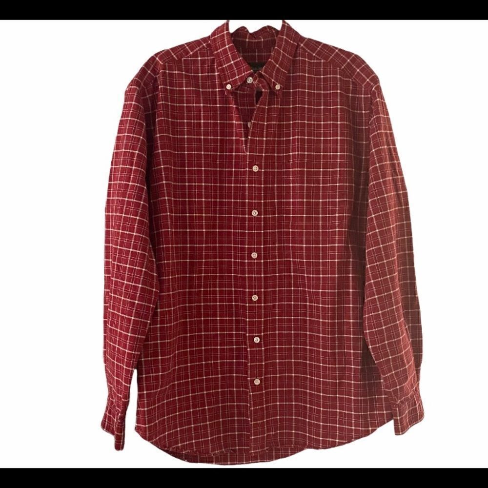 Eddie Bauer Red Plaid 100% Cotton Button Down Shirt Size Large Tall